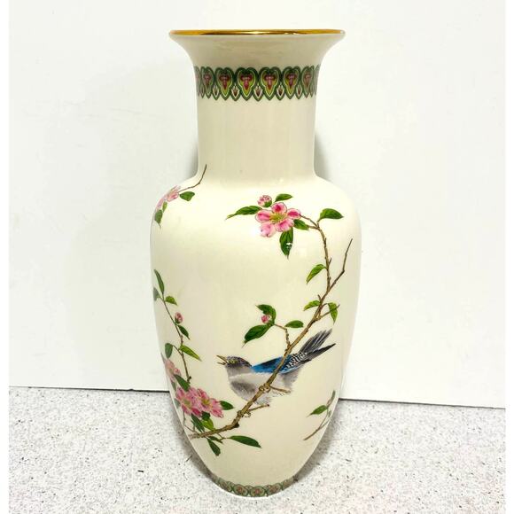 Shibata Japan ceramic porcelain vase bird on cherry blossom branch Asian motif - Picture 11 of 11
